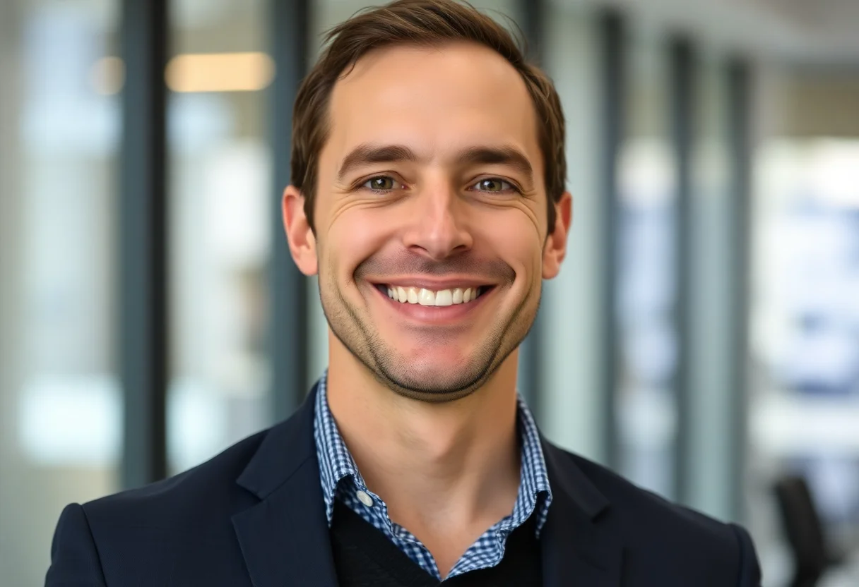 Portrait of a friendly male client relations manager